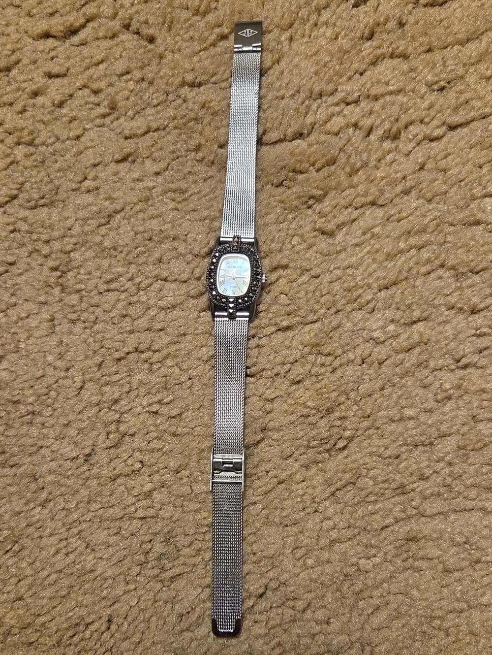 Vintage Silver Women's Mesh Bracelet Watch with Marcasite